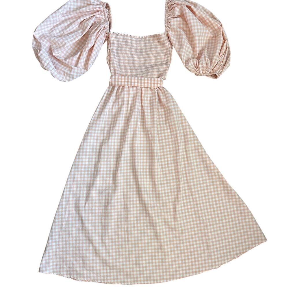 SUNDRESS‎ Balloon Sleeve Gingham Maxi Dress Peach Size XS/S - Picture 5 of 11